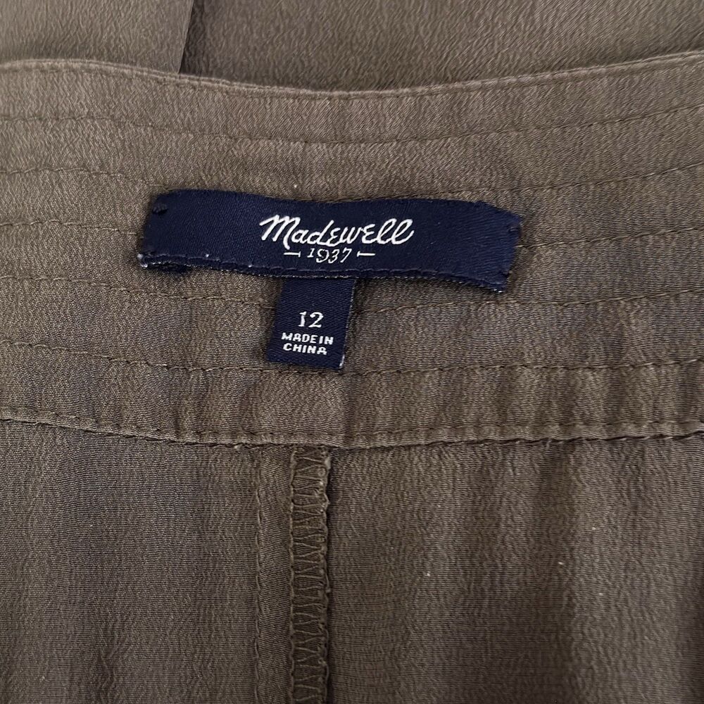 Madewell 100% Silk Dress Womens 12 Olive Green V Neck Button Front - Picture 8 of 9